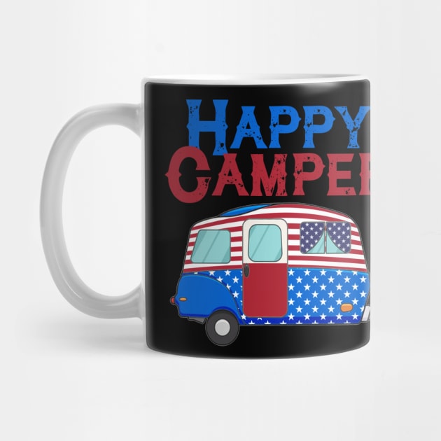 USA Happy Camper US Flag Patriotic 4th Of July America Crew T-Shirt by Kaileymahoney